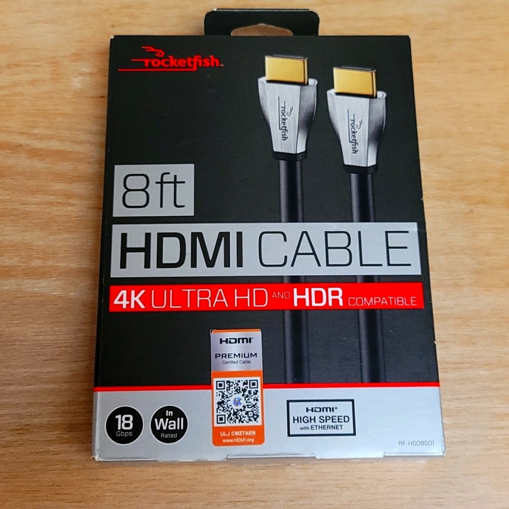 8ft HDMI cable Rocketfish- 4K Ultra HD & HDR Compatible